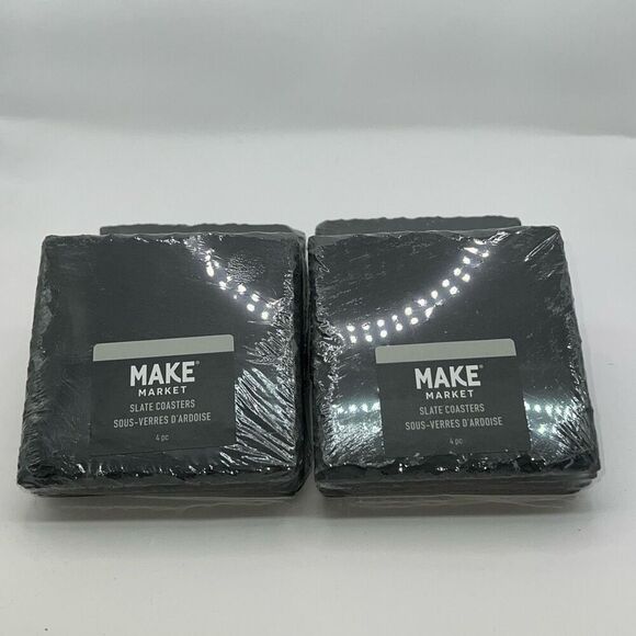 Slate Stone Drink Coasters 5 Sets of 4(20 total) Square Black Natural Edge Stone - Picture 4 of 6